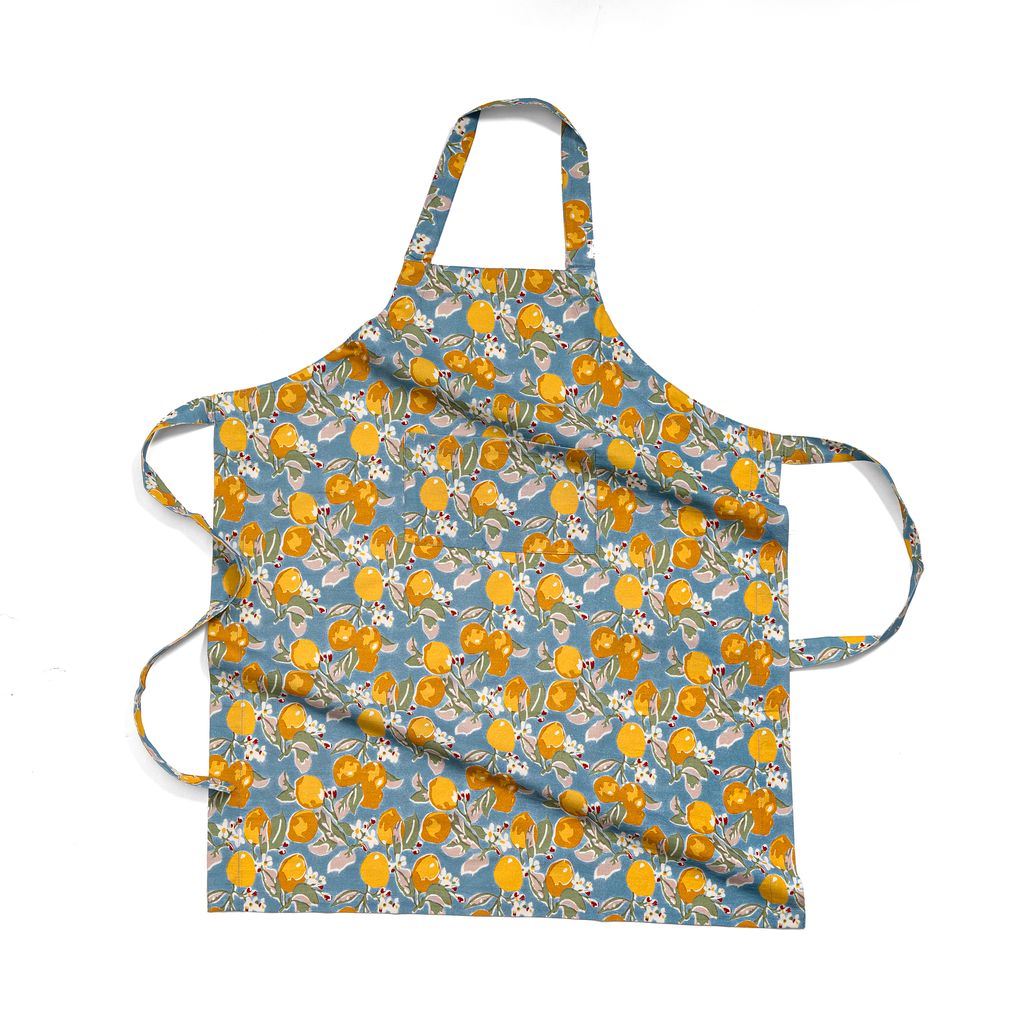 Citron Apron in Bleu & Yellow