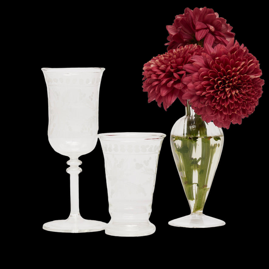 Hand Blown Flower Wine Glasses, Set of 4