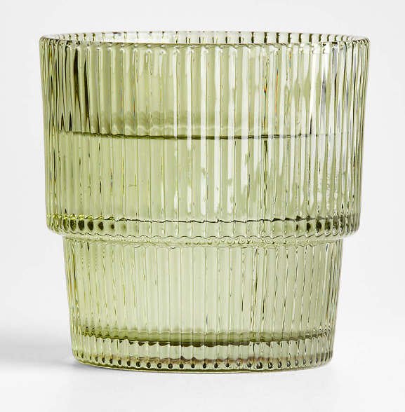 Atwell 11-Oz. Moss Green Stackable Ribbed Double Old-Fashioned Glass