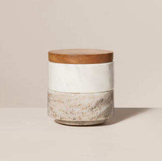 3pc Marble Stacking Salt & Pepper Cellar White/Warm Gray - Hearth & Hand™ with Magnolia: Acacia Lid, Farmhouse Style