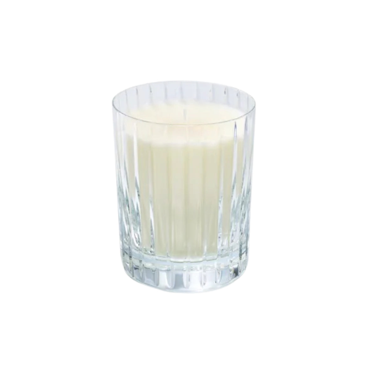 Front view of Harmonie Four Elements Candle in Air showcasing pale wax in a faceted Baccarat crystal container with a white background