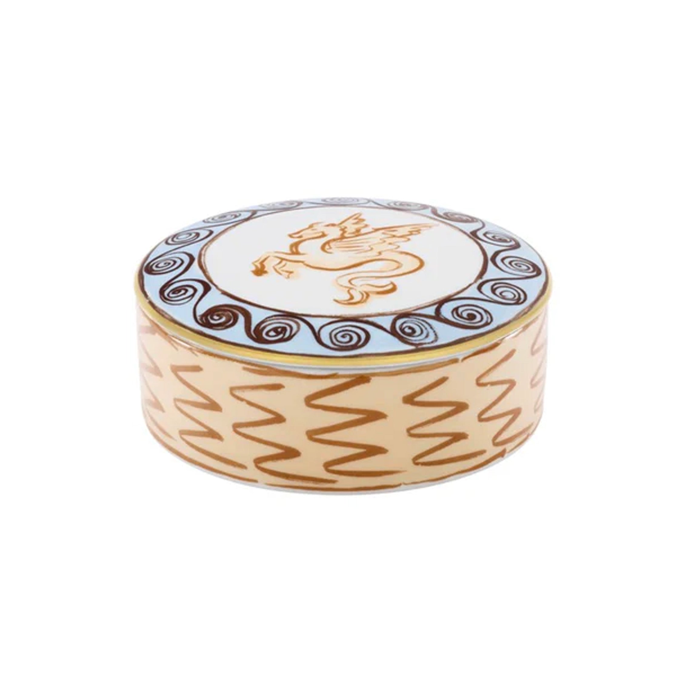 Ill Viaggio Di Nettuno Round Box with Cover in Brown & Light Blue