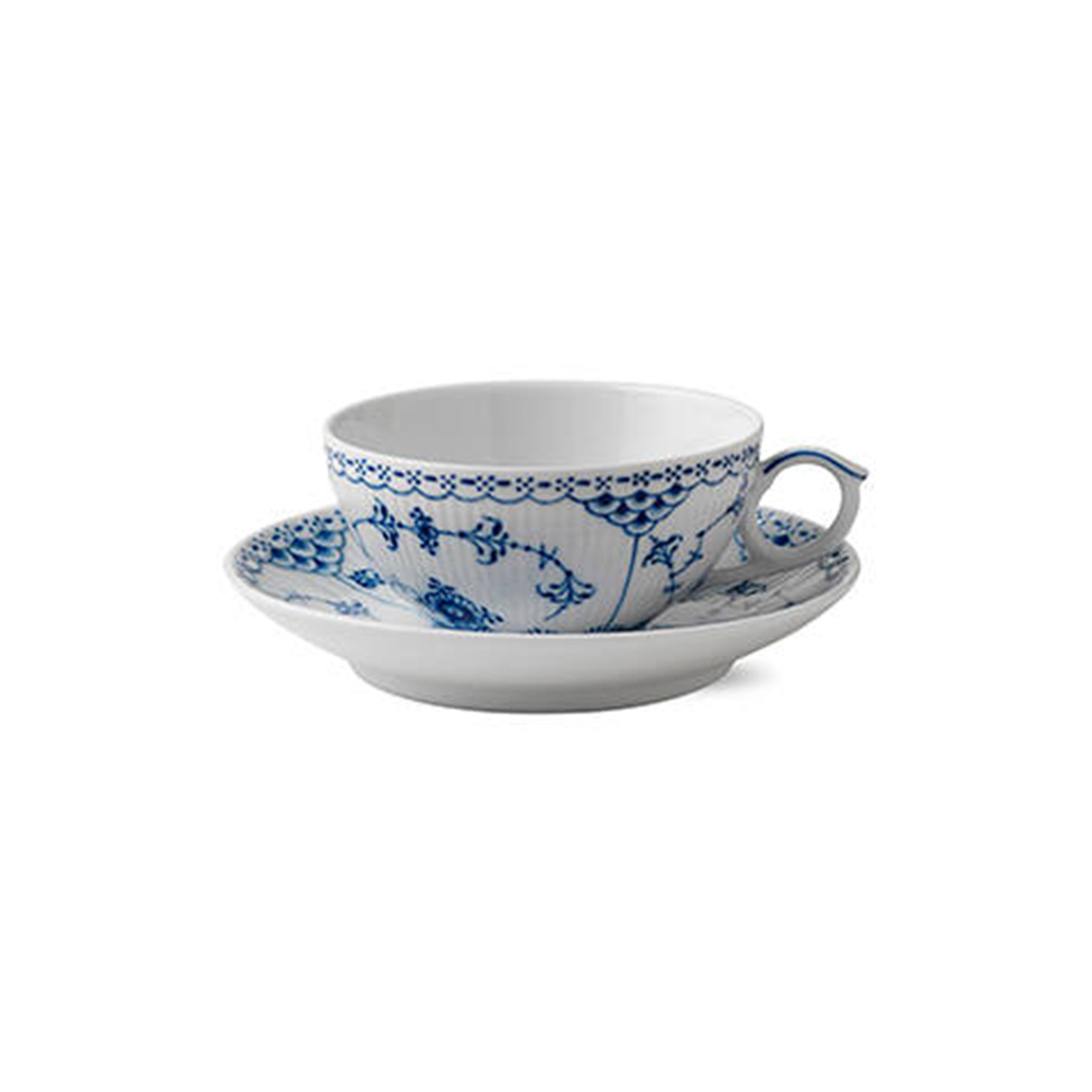 Blue Fluted Half Lace Cup and Saucer, 6.8 oz