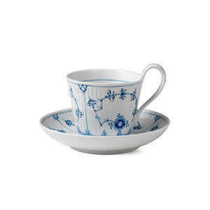 Blue Fluted Plain High Handle Cup & Saucer 8.5Oz