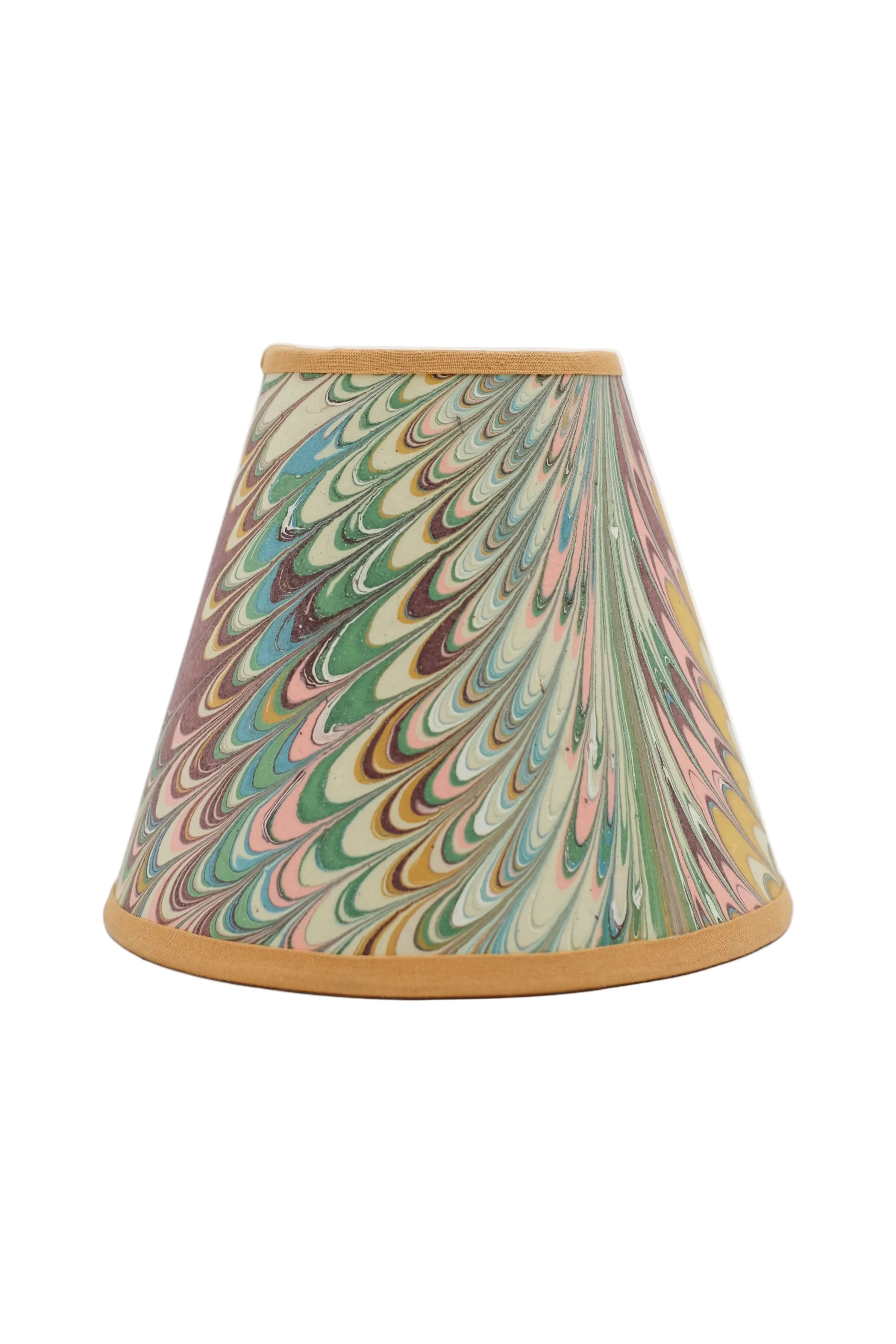 6" hand-marbled clip-on sconce shade with colorful feather patterns