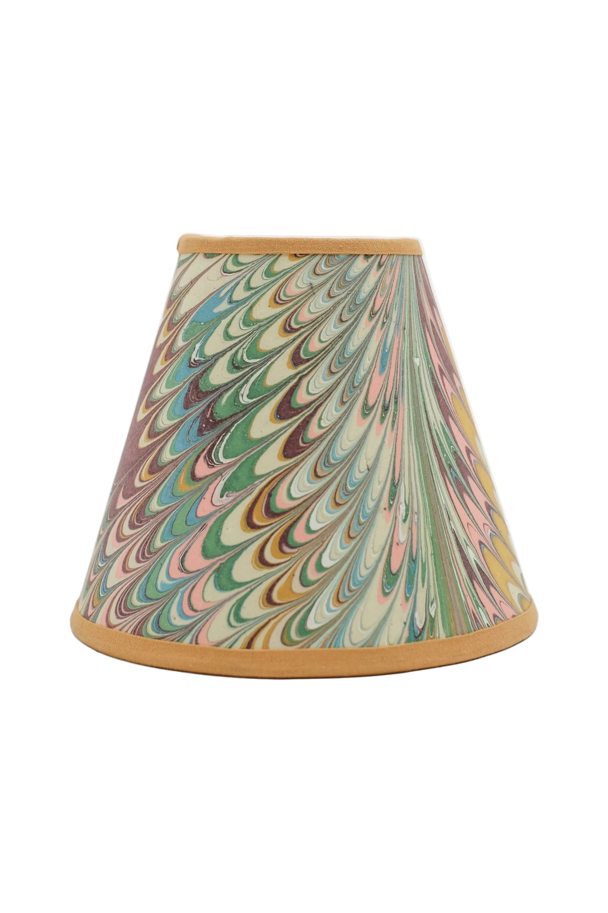 6" hand-marbled clip-on sconce shade with colorful feather patterns