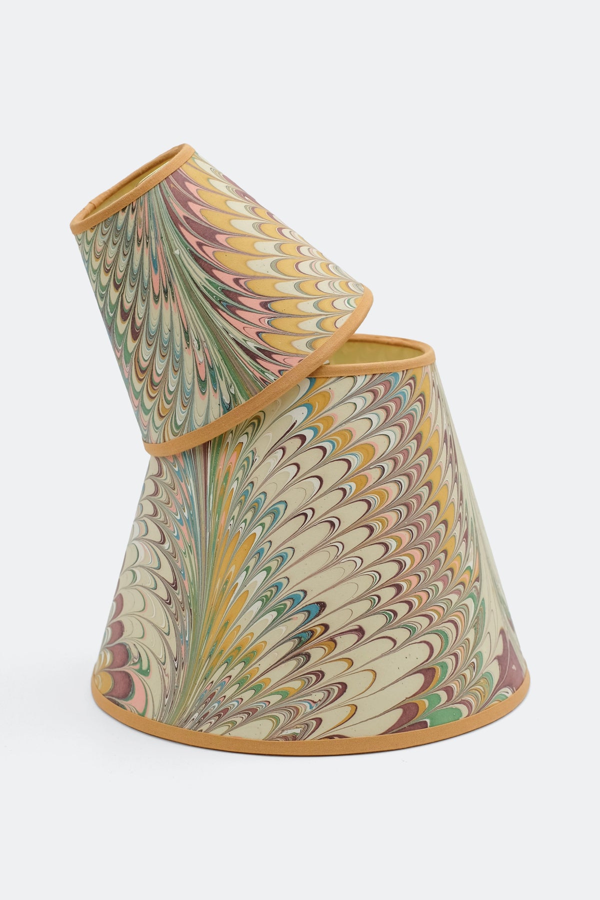 6" hand-marbled clip-on chandelier lampshade with colorful feather patterns