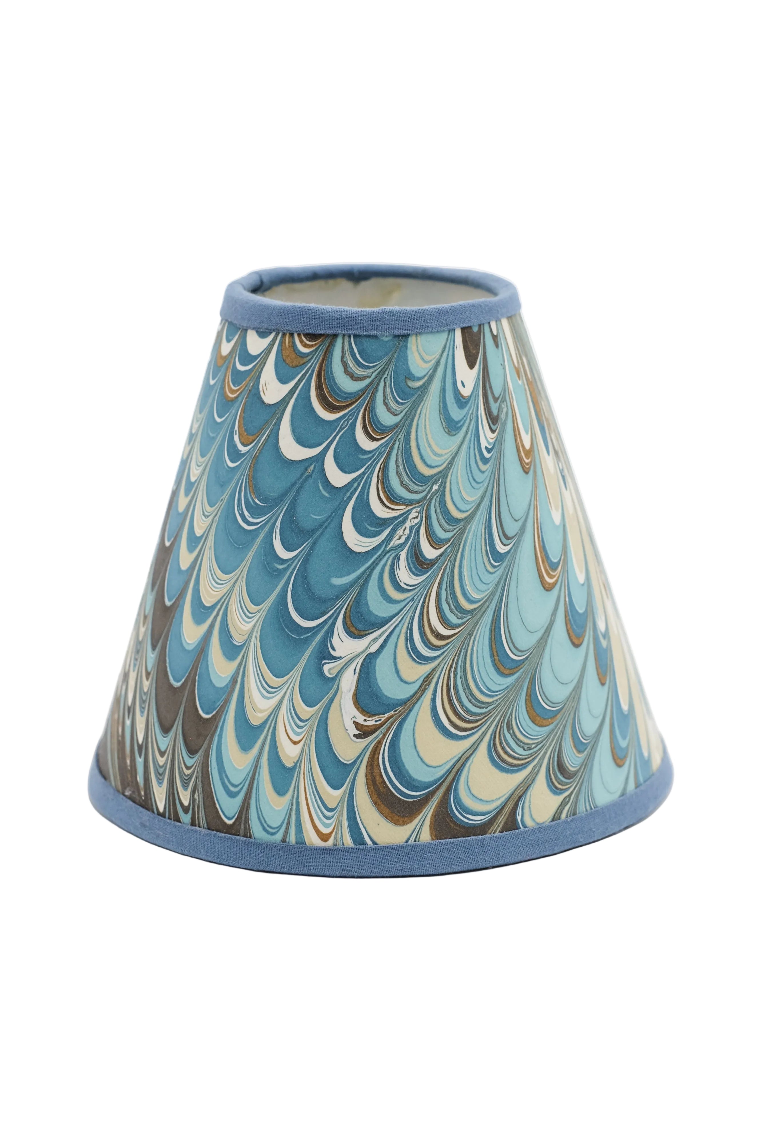 Nila Feathers hand-marbled clip-on lampshade with blue trim
