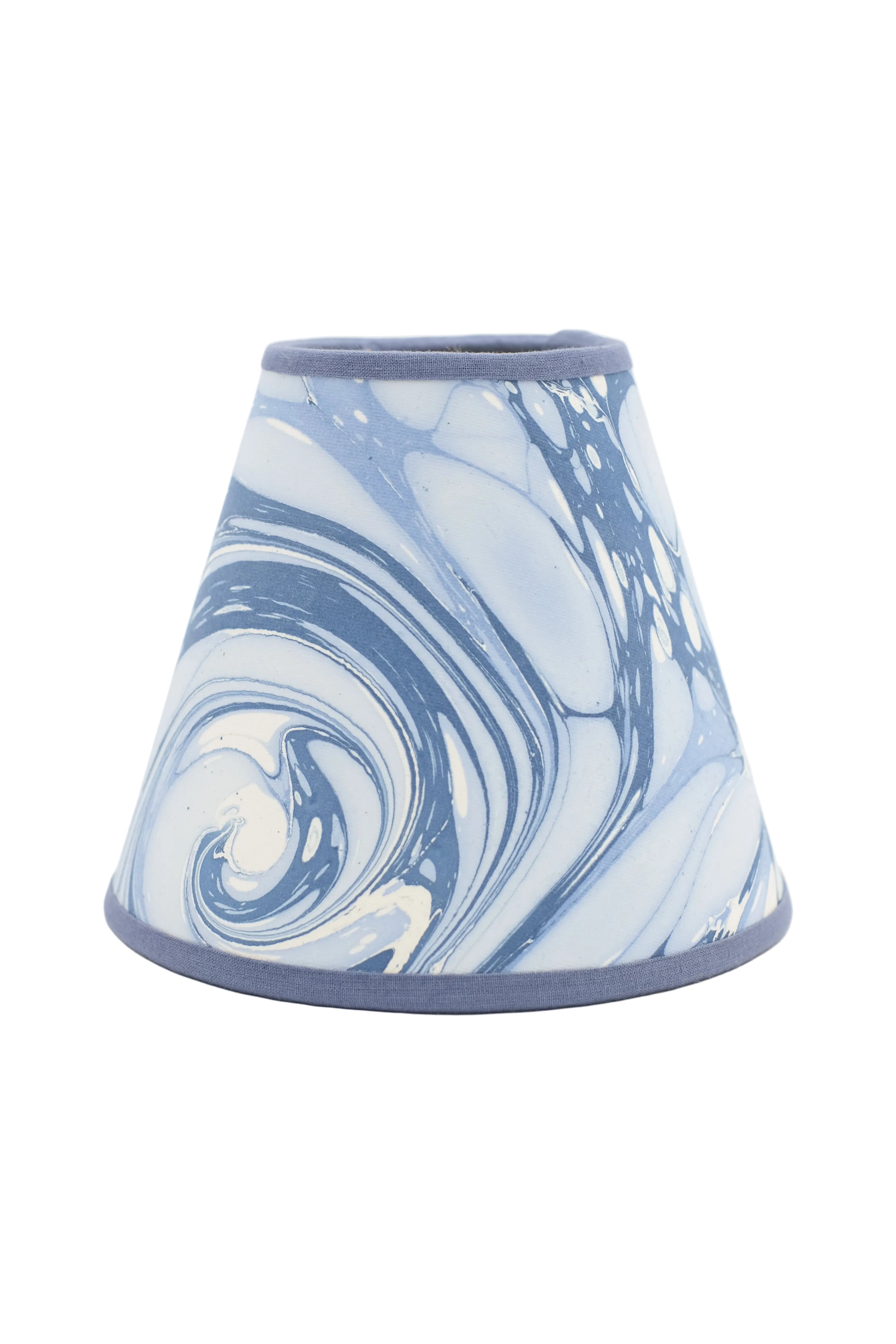 6" hand-marbled clip-on chandelier lampshade with ocean wave pattern, blue swirls, soft fabric texture
