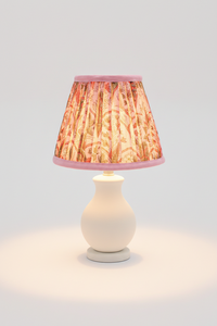 Lit pink arch blockprint pleated mini lampshade from Inner Child