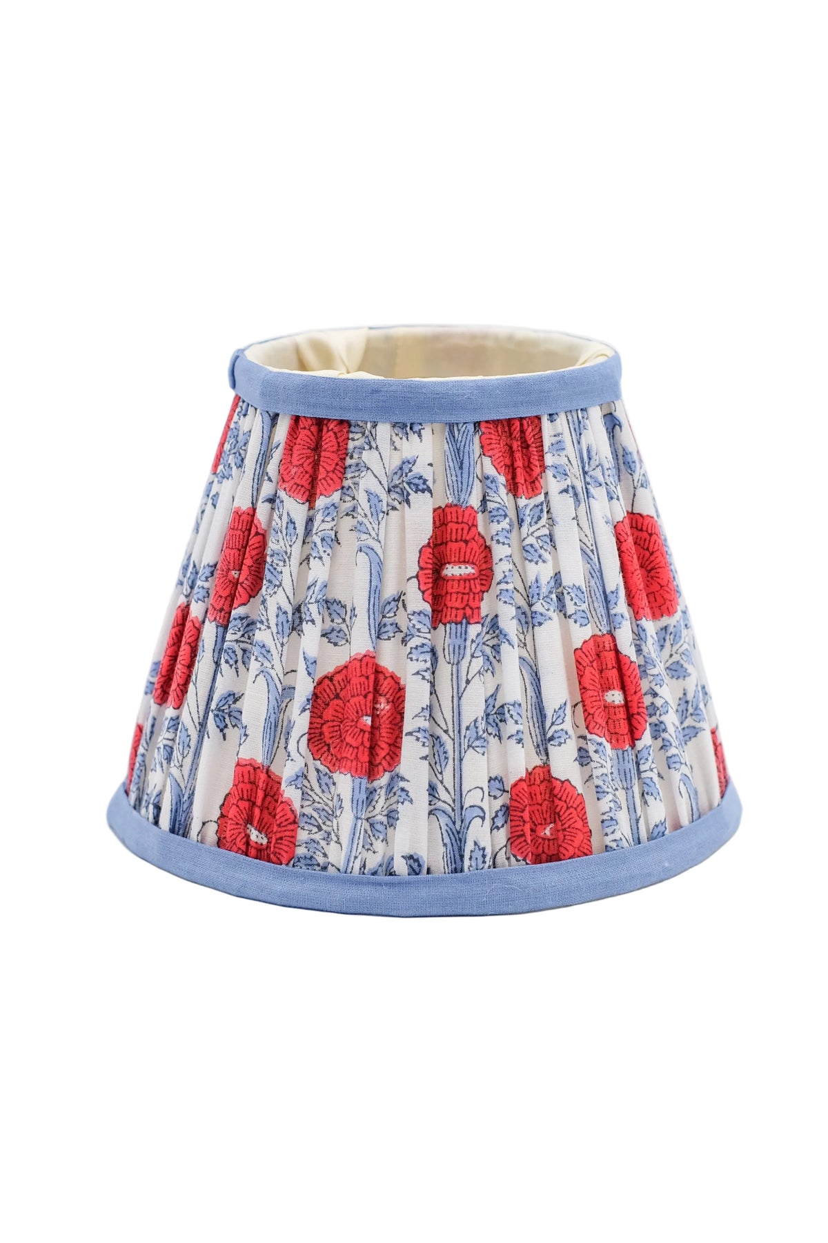 6-inch araminta red blockprint pleated lampshade with blue trim