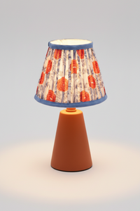 6-inch araminta red blockprint pleated lampshade on orange base