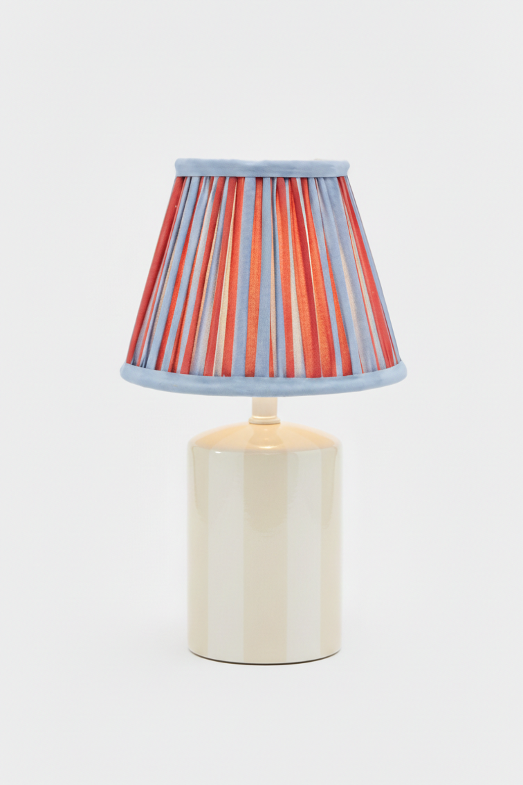 6" Mini Pleated Blockprint Lampshade with red/orange stripes on cream base - Inner Child
