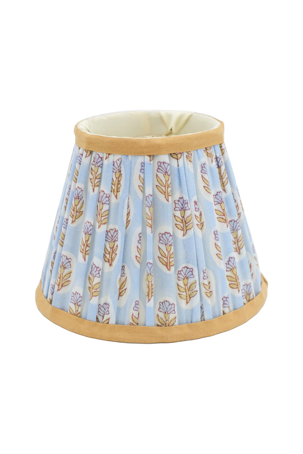 Sky blue daisy patterned pleated lampshade with gold trim - Inner Child