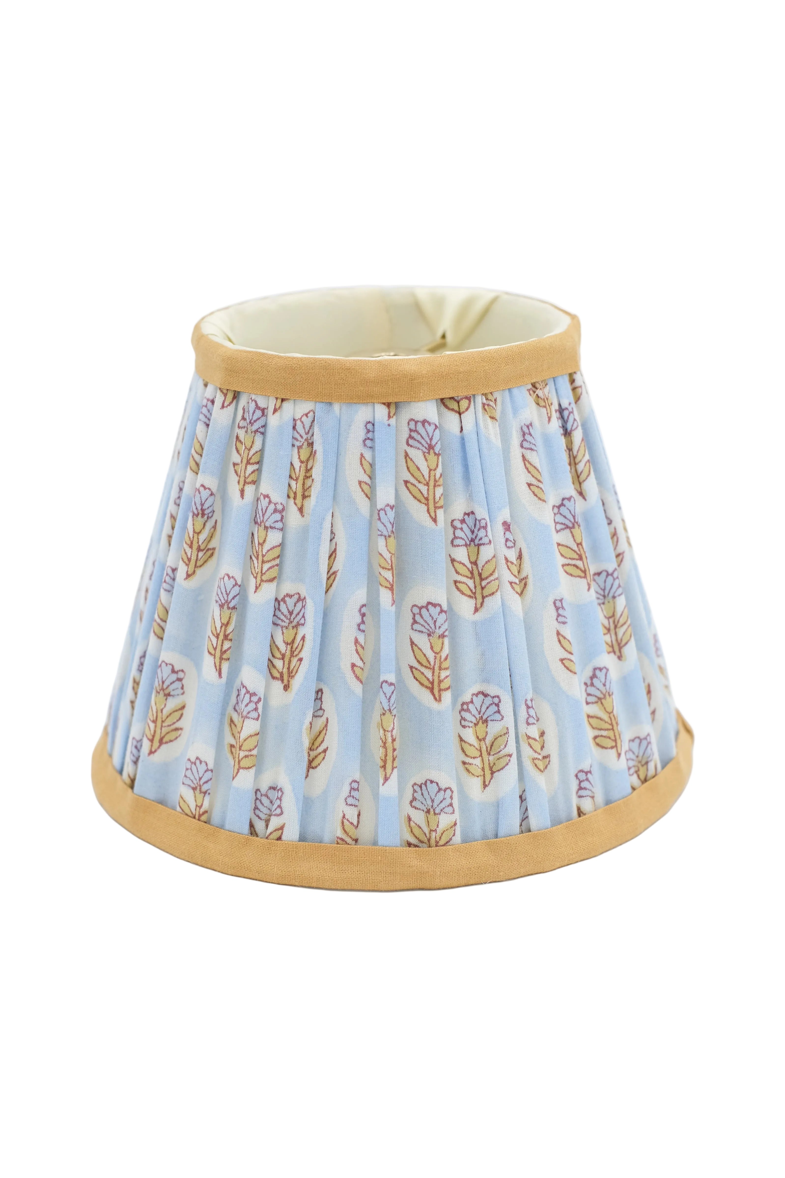 Sky blue daisy patterned pleated lampshade with gold trim - Inner Child