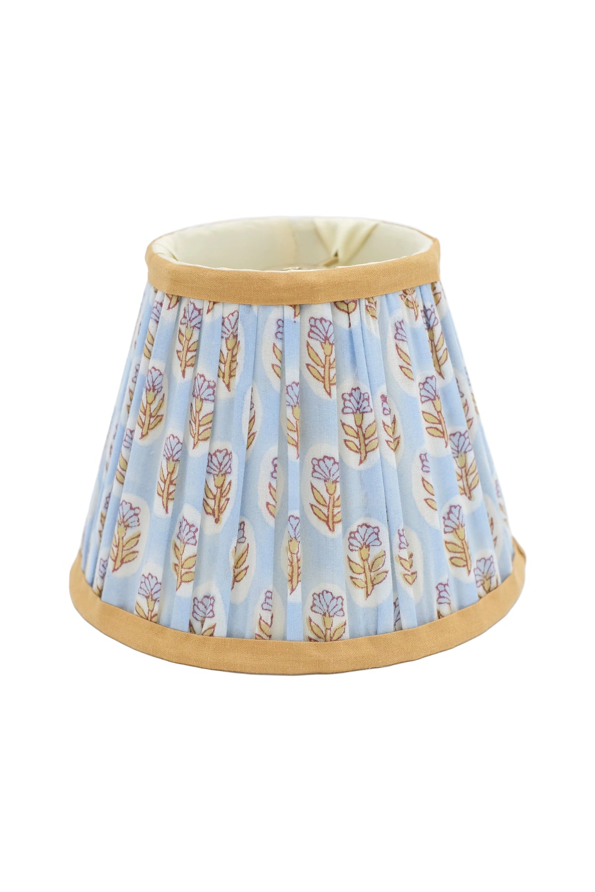Sky blue daisy patterned pleated lampshade with gold trim - Inner Child
