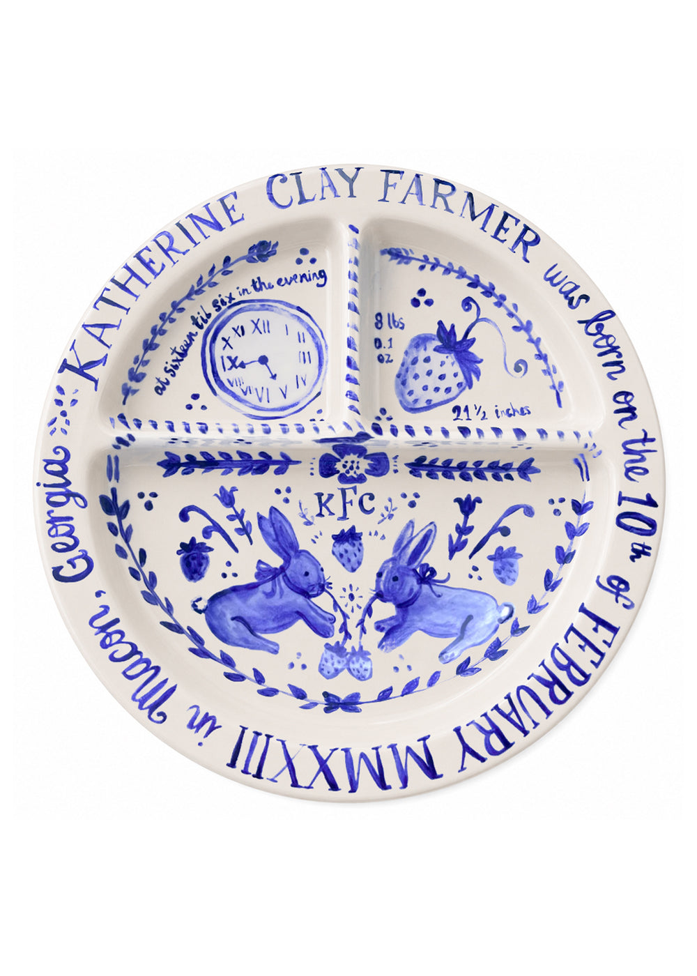 Children’s Divided Plate in Strawberry Thief with Bunnies