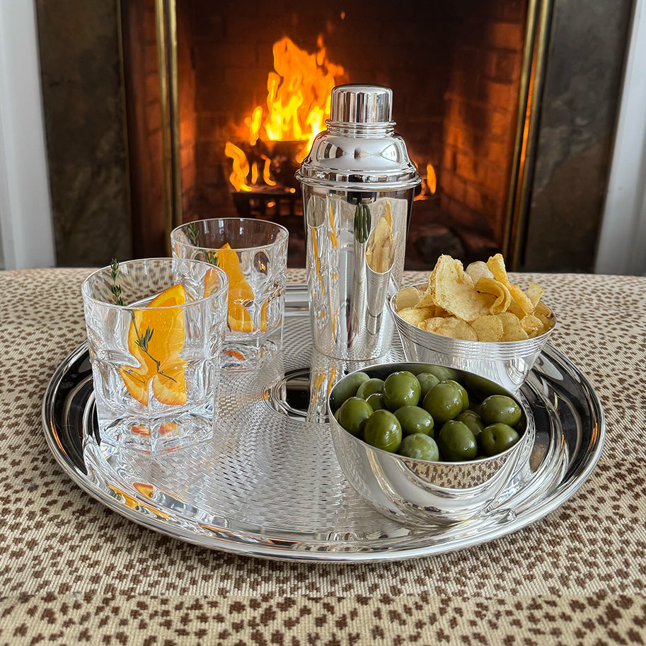 Vintage 14" Round Engine-Turned Tray