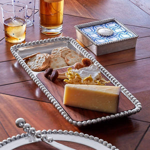 Pearled Cheese & Cracker Server, Dark Wood-Serving Trays and More-|-Mariposa