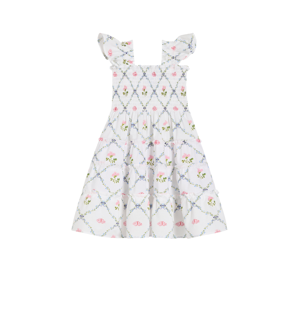 The Tiny Ellie Nap Dress in Butterfly Trellis Cotton Poplin