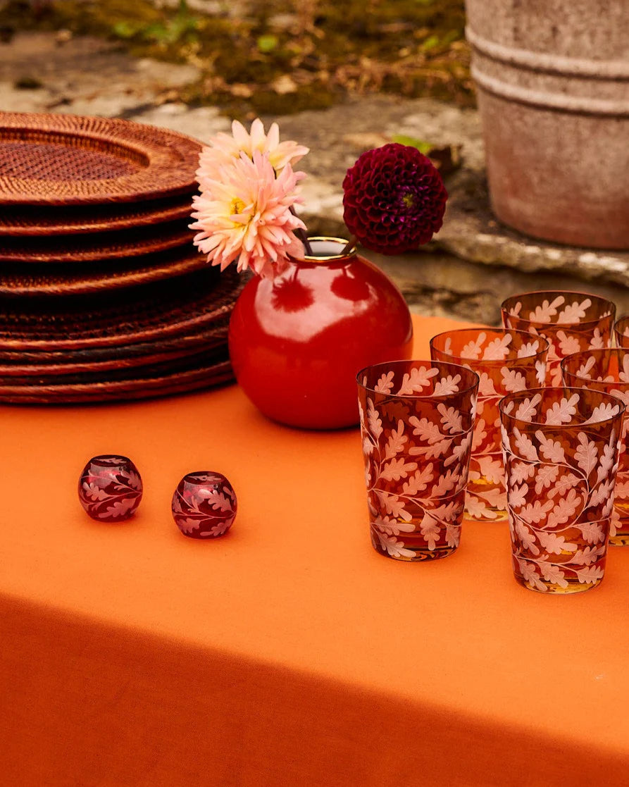 Engraved Oak Leaf Salt and Pepper Set in Burgundy