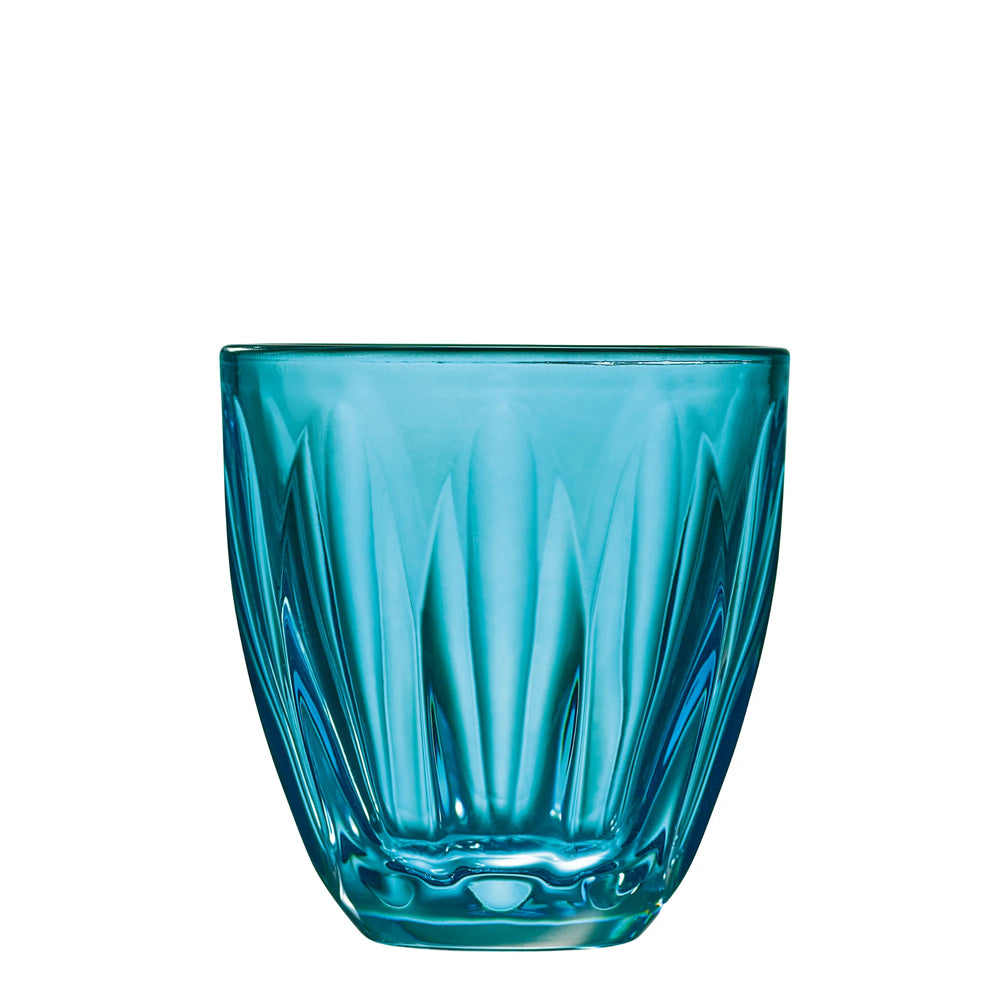 Front view of Lily tumbler in blueberry showing faceted vertical petal ridges and curved base on white background