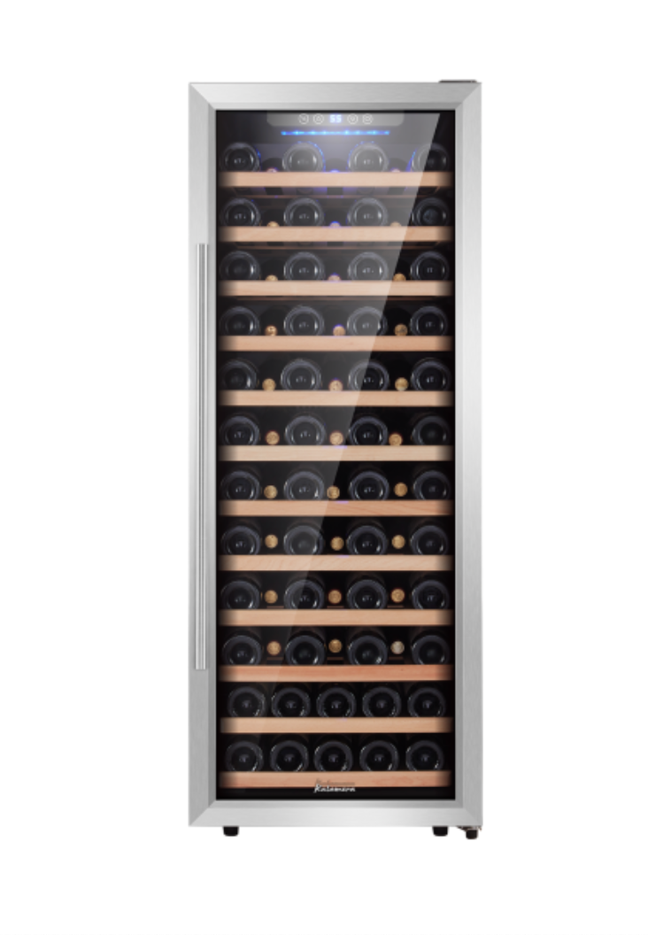 80 Bottle Freestanding Compressor Wine Cooler-Stainless Steel & Black/Single Zone Thermostat with Touch Control/Blue LED Lighting
