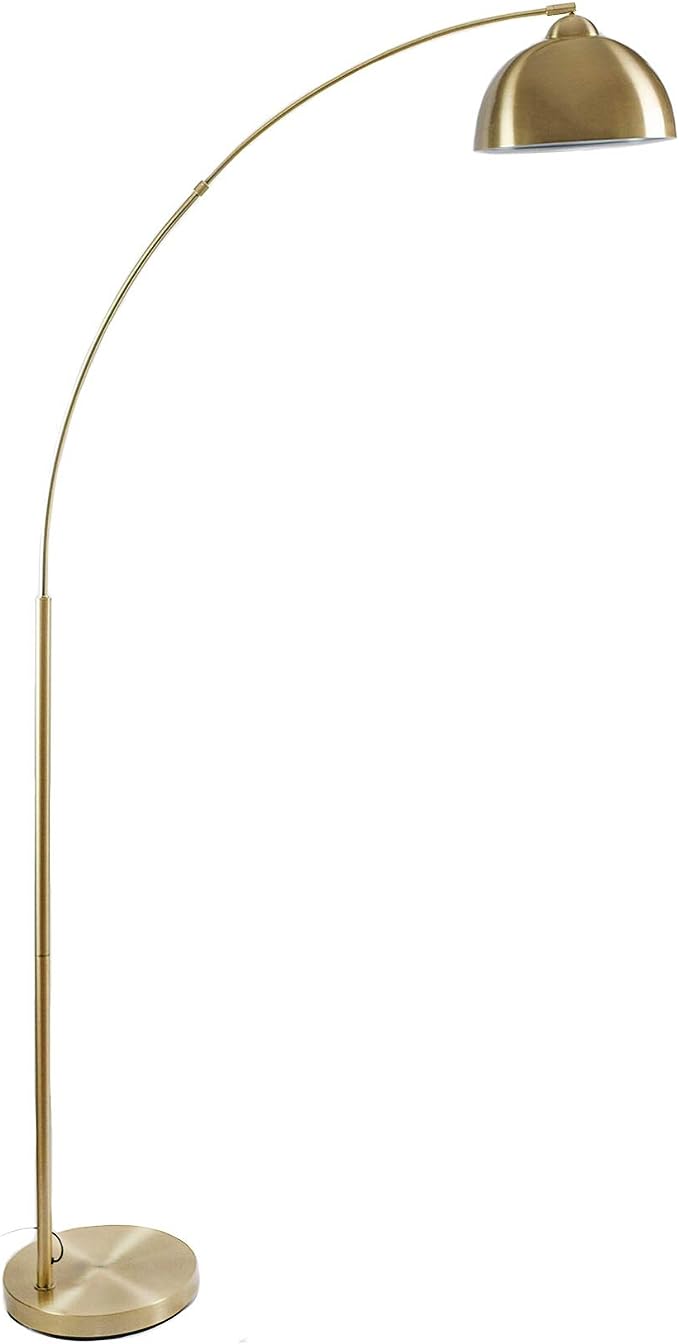 Arc Floor Lamp, 79" Height Gold Brass Floor Lamp Curved, and Metal Dome Shade with Glossy White Interior Perfect for Living Room Reading Bedroom Home Office