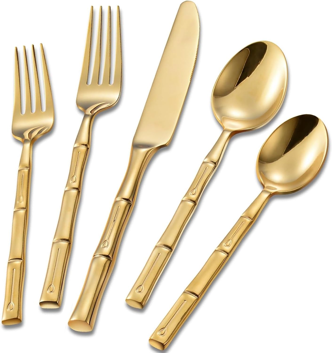 Bamboo Gold 20-Piece Silverware Set, Forged Stainless Steel Flatware Set, Cutlery Set Mirror Polished, Dishwasher Safe, Service for 4