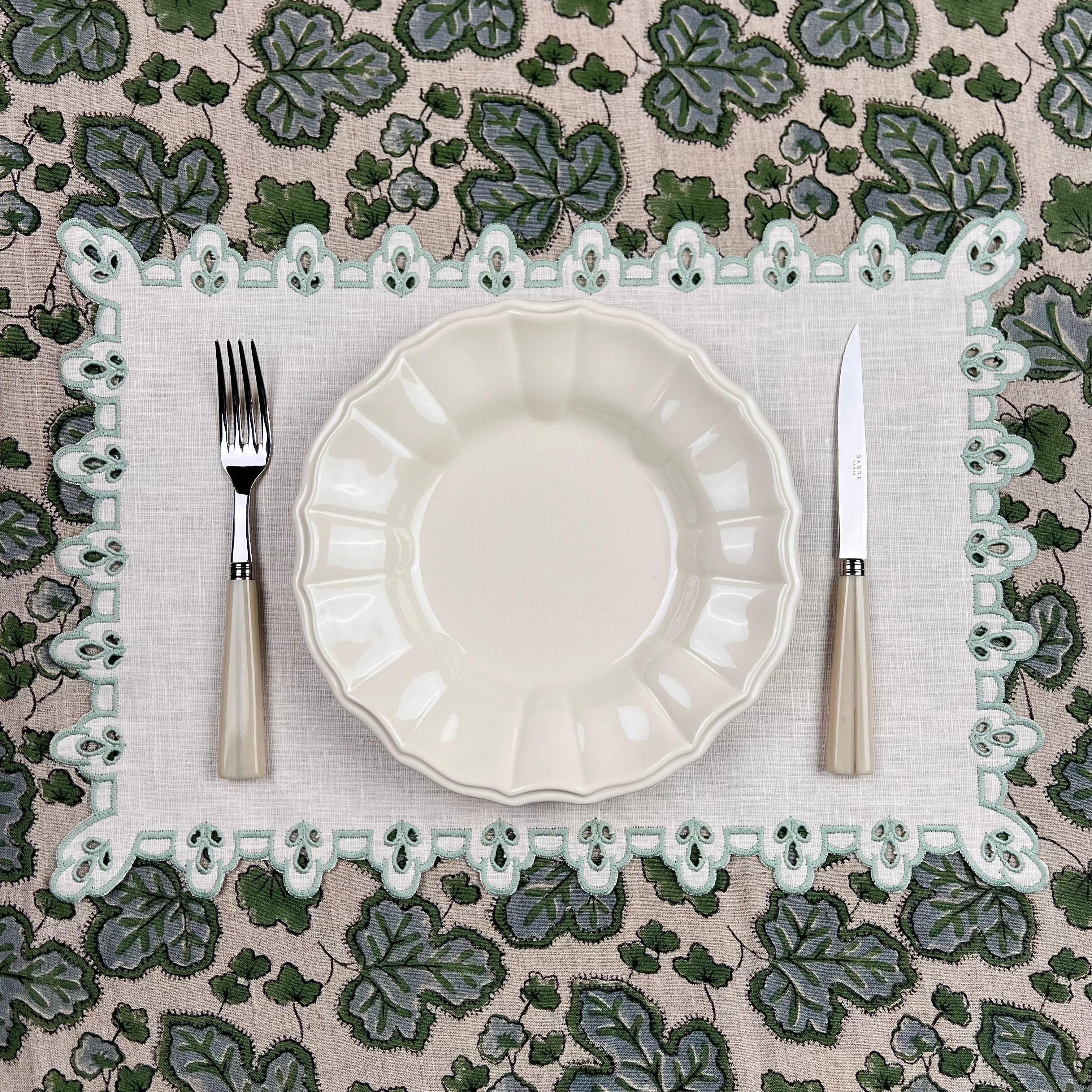 Amalfi Linen Placemat in Ivory and Light Verdigris