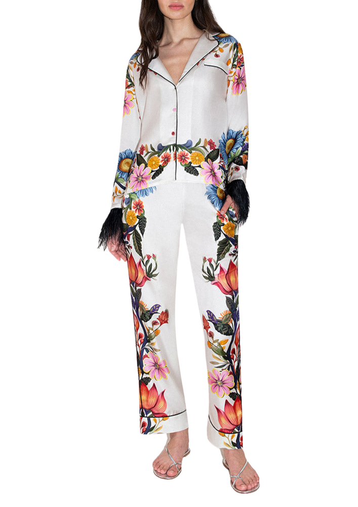 Eden Silk Twill Trouser in Sierra Jungle White