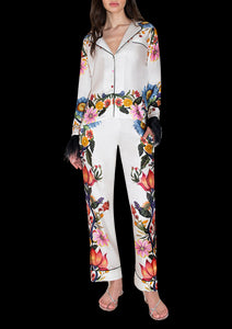 Eden Silk Twill Trouser in Sierra Jungle White