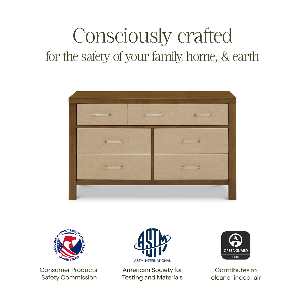 Eloise 7-Drawer Assembled Dresser in Natural Walnut & Performance Sand Eco-Weave