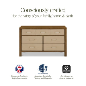 Eloise 7-Drawer Assembled Dresser in Natural Walnut & Performance Sand Eco-Weave