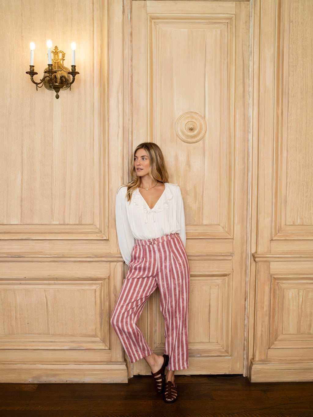 Delphine Pant x Styled By Claire in White Rosette Stripe