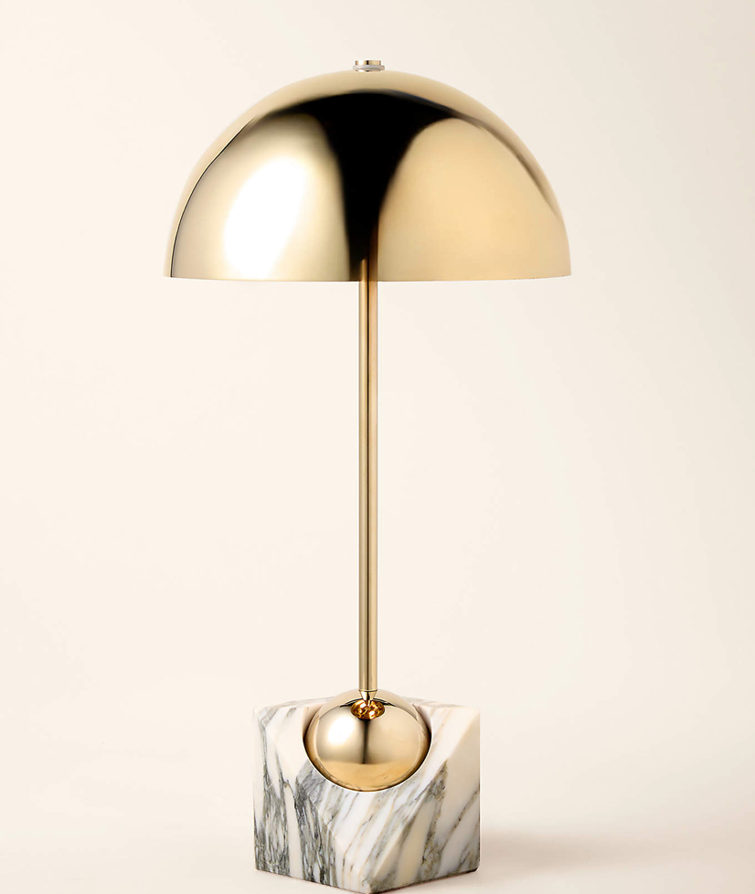 Venus Champagne Metal Dome Table Lamp with White Marble Base