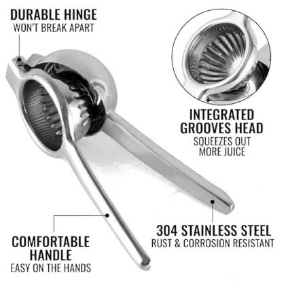 AllPoints 63404 5.12 Inch Large Manual Lemon Squeezer Stainless Steel with Ergonomic Handle