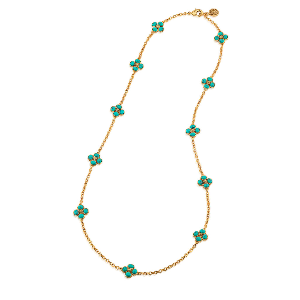 Berry Clover Double Sided Necklace 28" in Turquoise