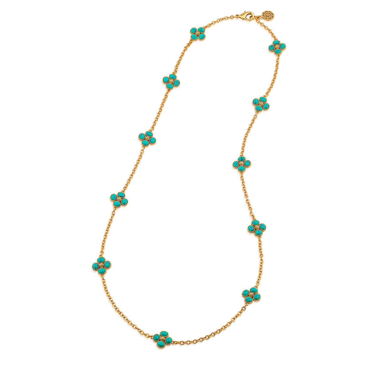 Berry Clover Double Sided Necklace 28" in Turquoise