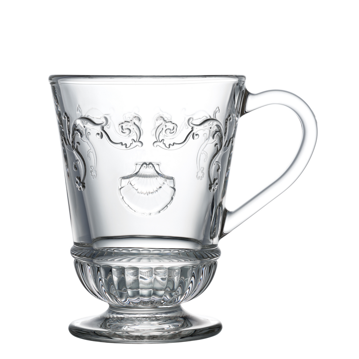 Front view of Versailles Coffee Mug showcasing French bee decorations and sturdy handle with a white background