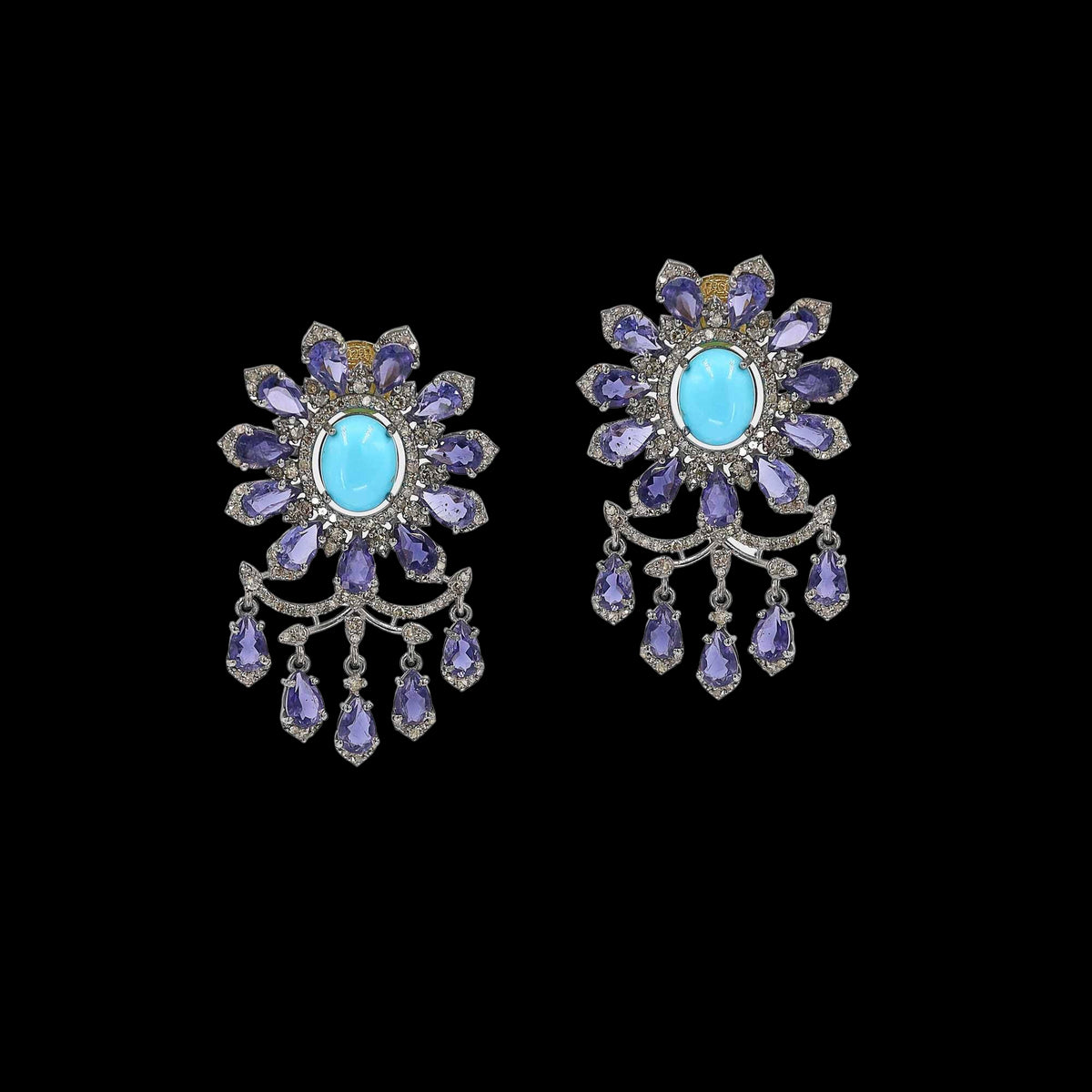 Vrishti Diamond, Turquoise, and Iolite Earrings