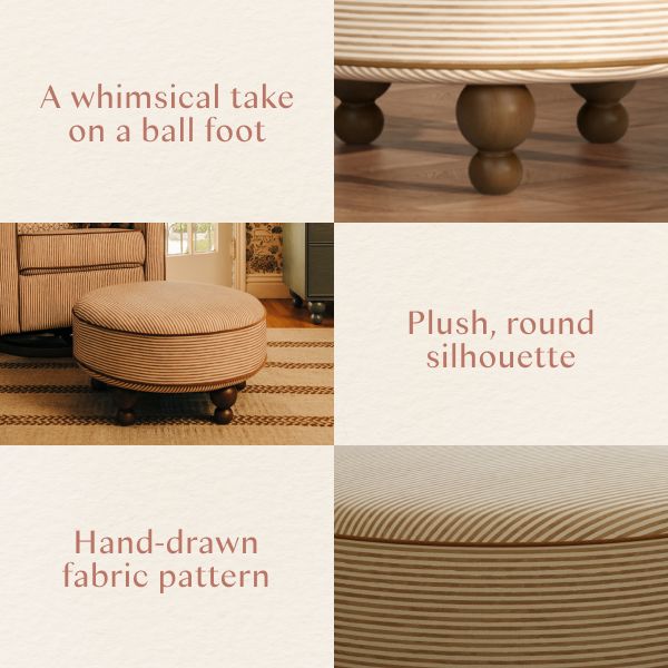 Astre Ottoman by Nate Berkus in Performance Bronze Stripe Eco-Crossweave with Toffee feet