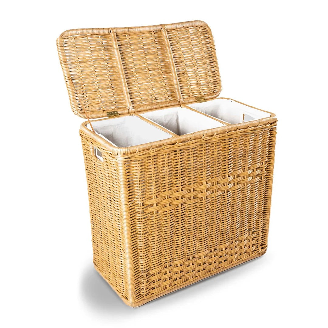 3-Compartment Wicker Laundry Hamper