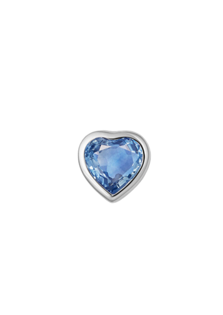 Front view of Blue Sapphire Heart Charm showcasing a heart-shaped blue sapphire in 18K gold with a plain black background