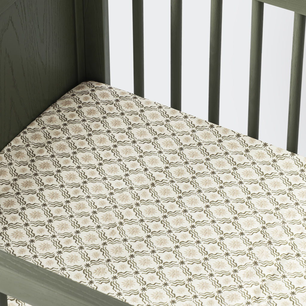 All-Stages® Midi Crib Sheet in GOTS Certified Organic Brushed Cotton by Nate Berkus in Juniper Star