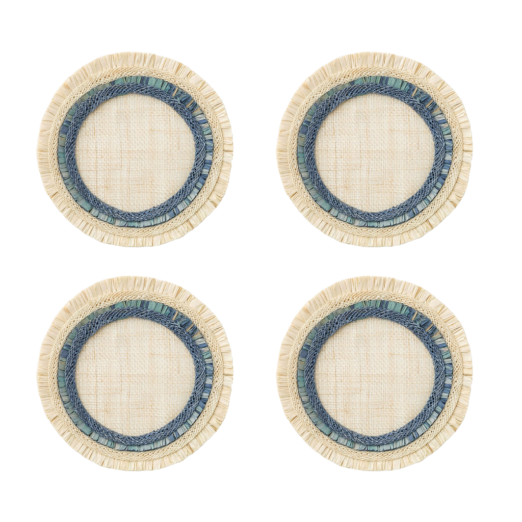 Ruffle Edge Straw Coasters in Indigo