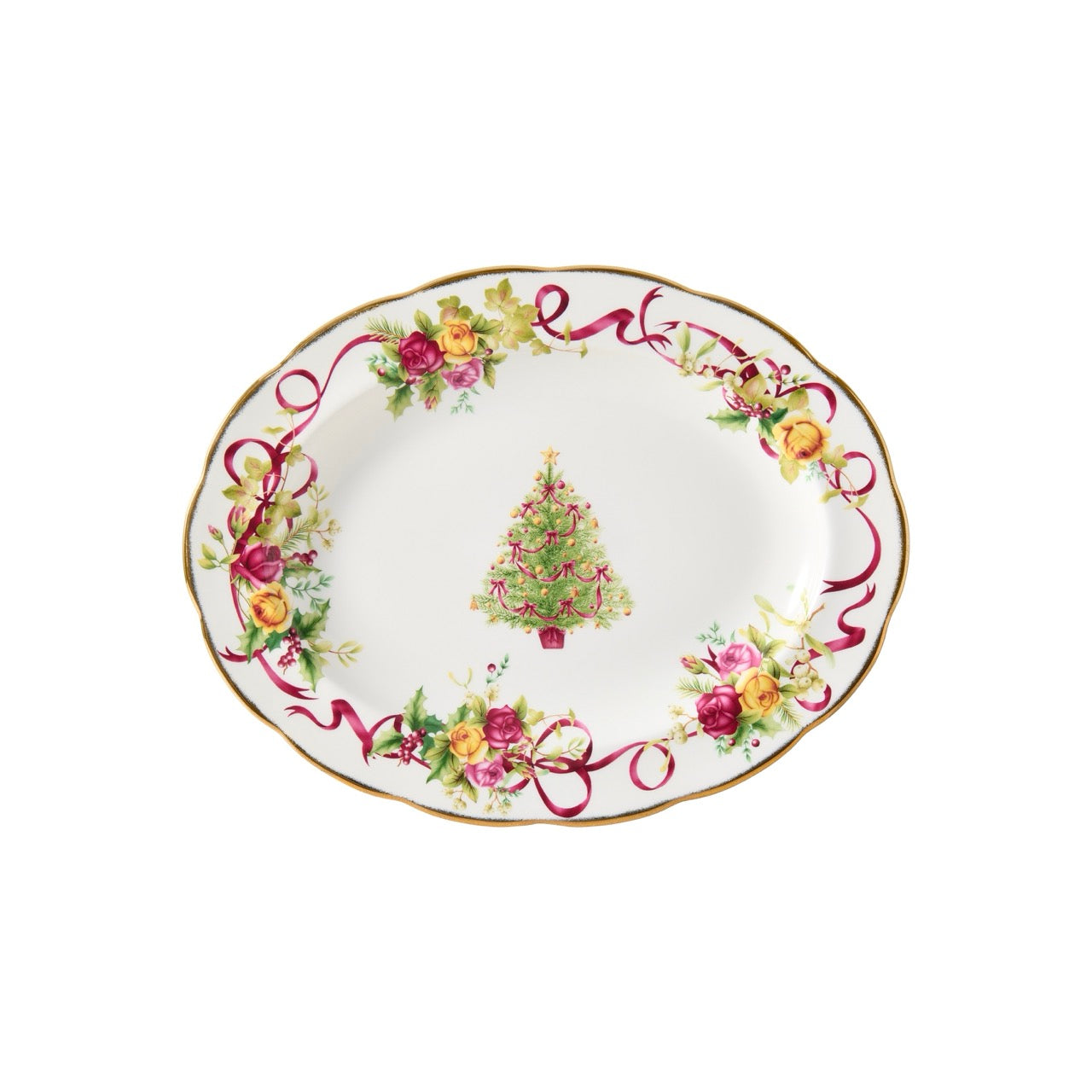 Old Country Roses Christmas Tree Oval Platter