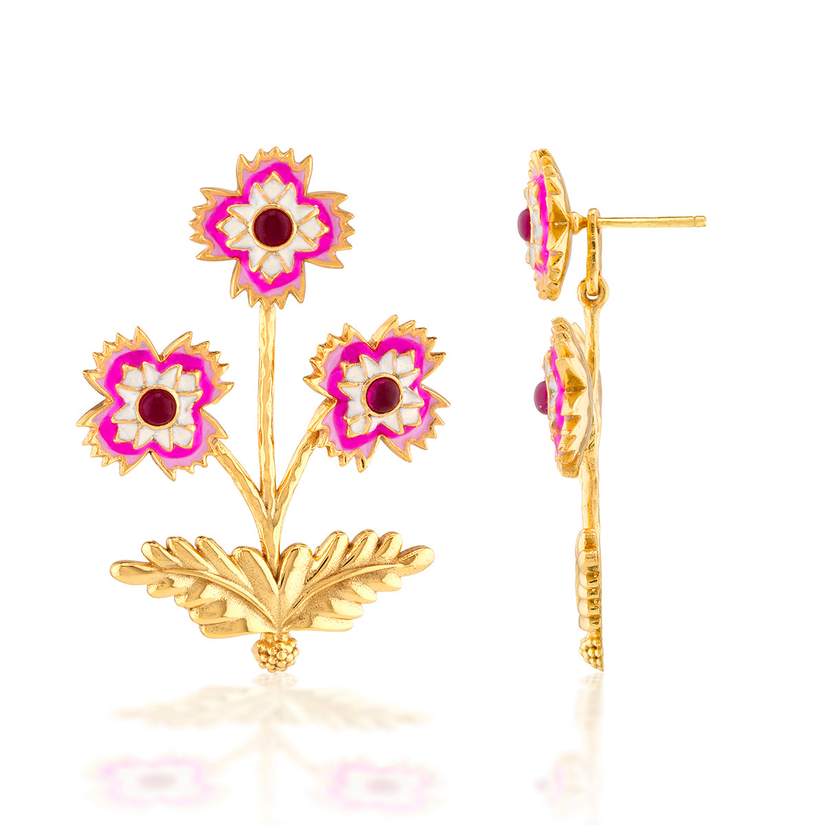 Dianthus Convertible Bouquet Post Earrings in Enamel/Jade