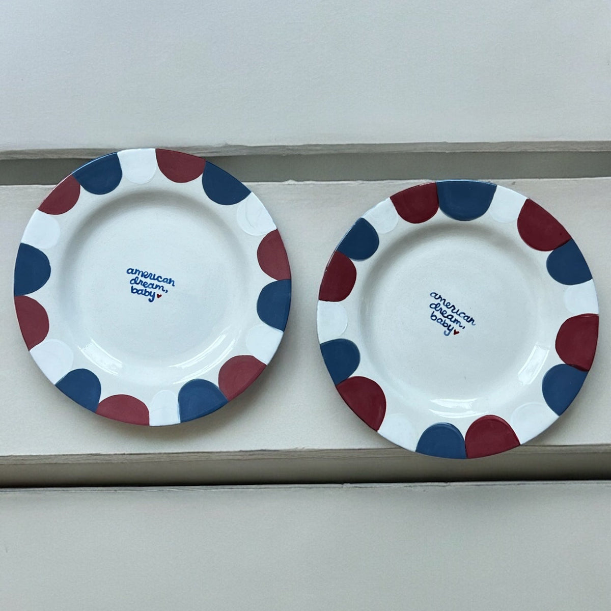Hand-painted “American Dream, Baby” Plates, Set of 2