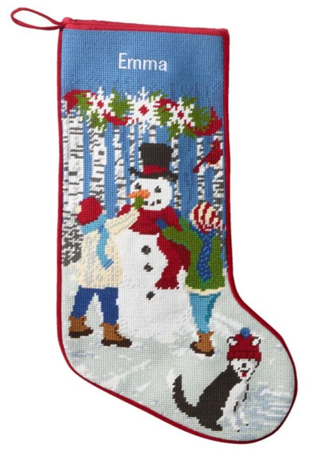 Christmas Needlepoint Stocking - Snowman / Kids (Monogrammed - Lizzi)